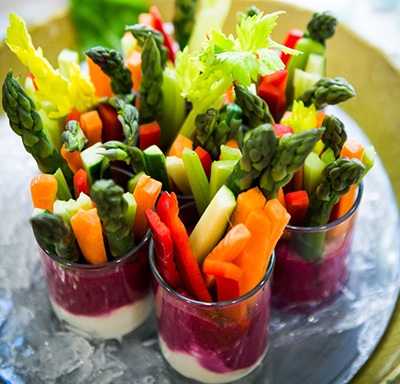 Vegetable cups on a platter at Aetna International's Health Matters Forum