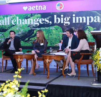 Panelists discussing mental health at the Aetna-hosted 