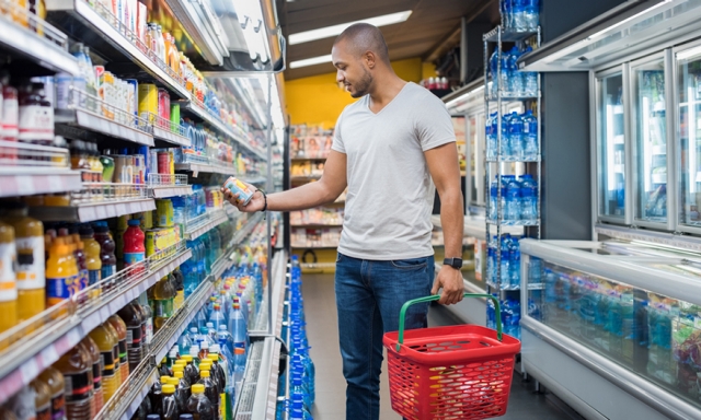 African-American man checking out a product while shopping in a market