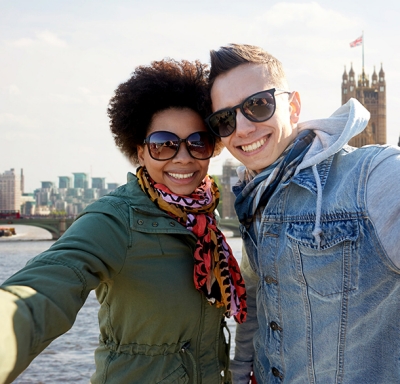 Couple taking selfie in London