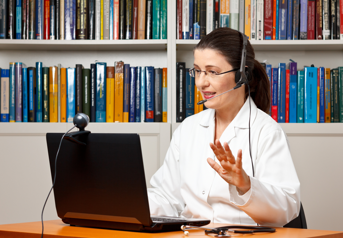 female doctor on virtual health video call