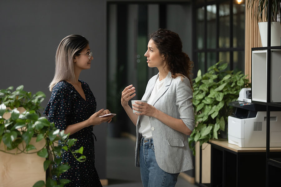 Two woman talking